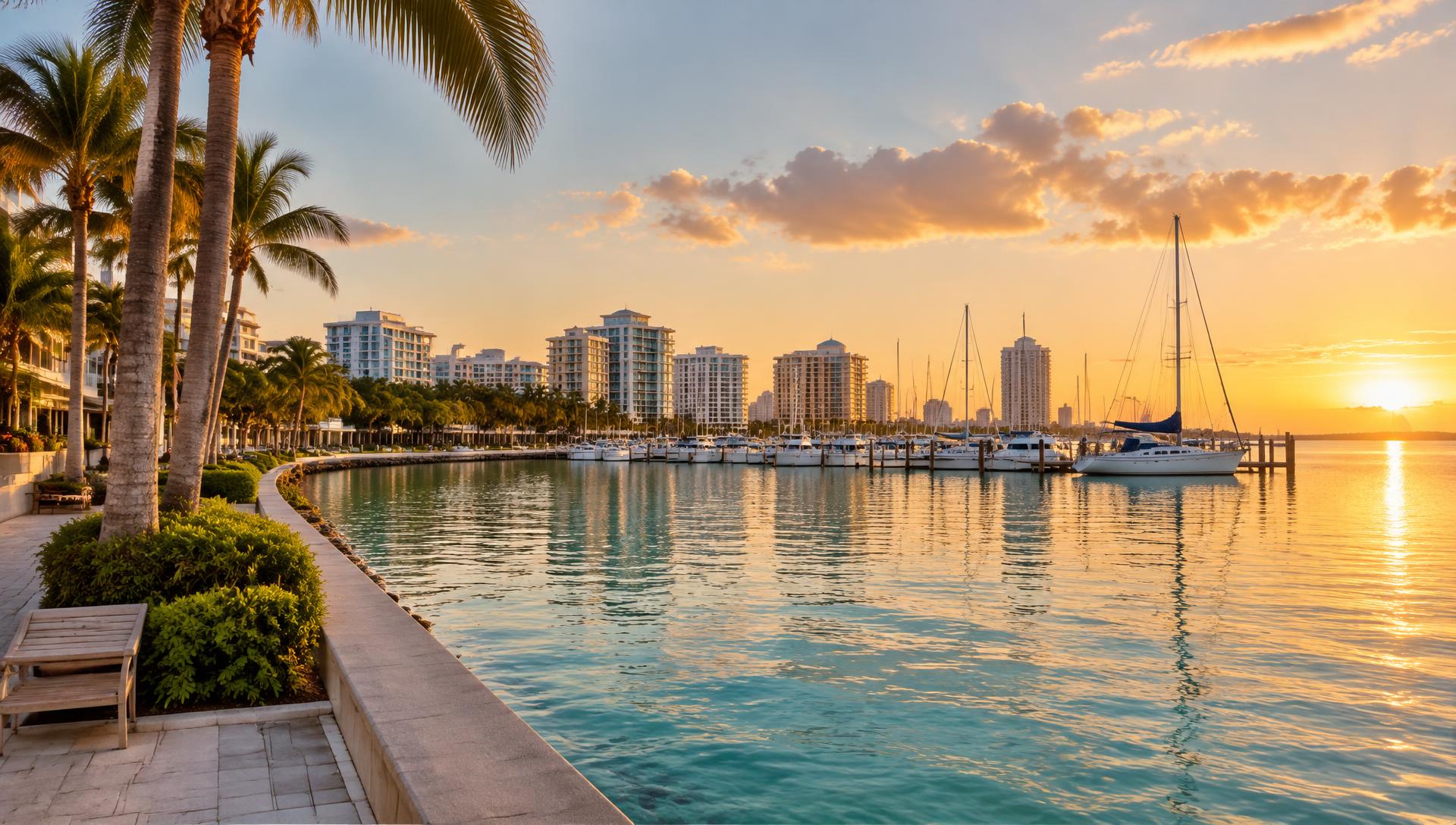 Sarasota bayfront marina at sunset